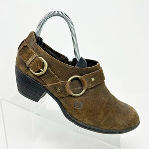 Born Women's Zowy Western Ankle Boots Brown Suede Side Zip Comfort Heel 6.5